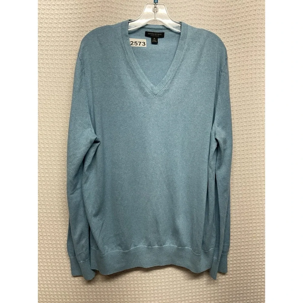 Banana Republic Sweater Men's XL Blue Silk Cotton Cashmere V Neck Soft NEW